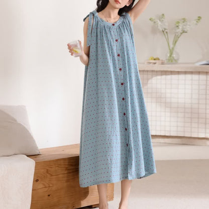 Chemise de nuit bleue à pois blancs - image 4