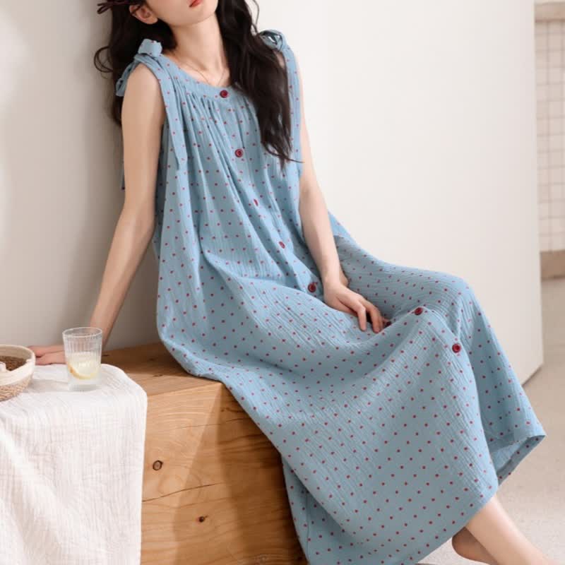 Chemise de nuit bleue à pois blancs - image 3