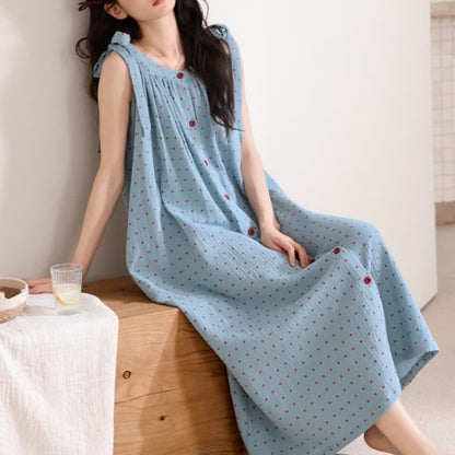 Chemise de nuit bleue à pois blancs - image 3