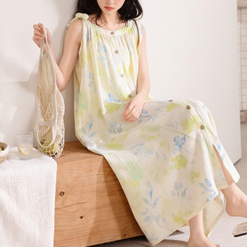 Chemise de nuit de style champêtre à motifs floraux et de feuilles - image 2