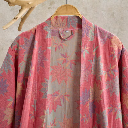 Peignoir de style kimono en coton double épaisseur à motif de feuille d'érable - image 1