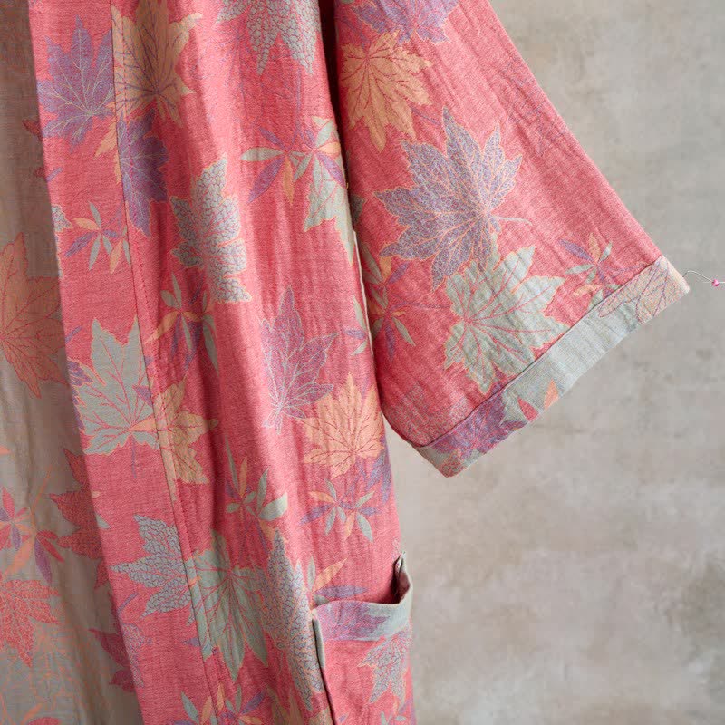 Peignoir de style kimono en coton double épaisseur à motif de feuille d'érable - image 4