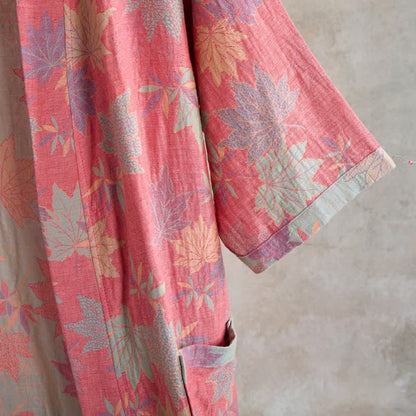 Peignoir de style kimono en coton double épaisseur à motif de feuille d'érable - image 4