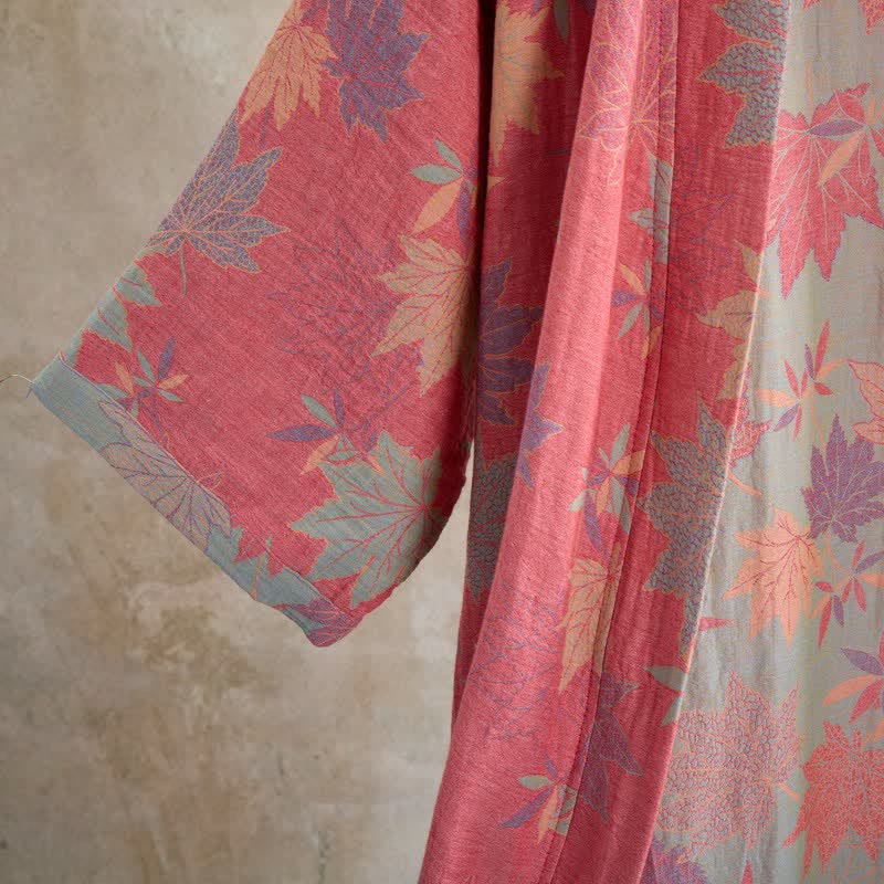 Peignoir de style kimono en coton double épaisseur à motif de feuille d'érable - image 3