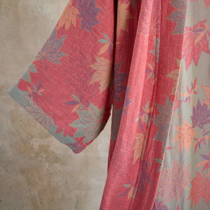 Peignoir de style kimono en coton double épaisseur à motif de feuille d'érable - image 3