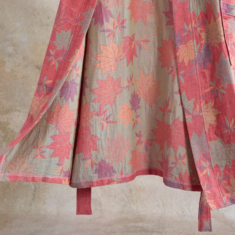 Peignoir de style kimono en coton double épaisseur à motif de feuille d'érable - image 5