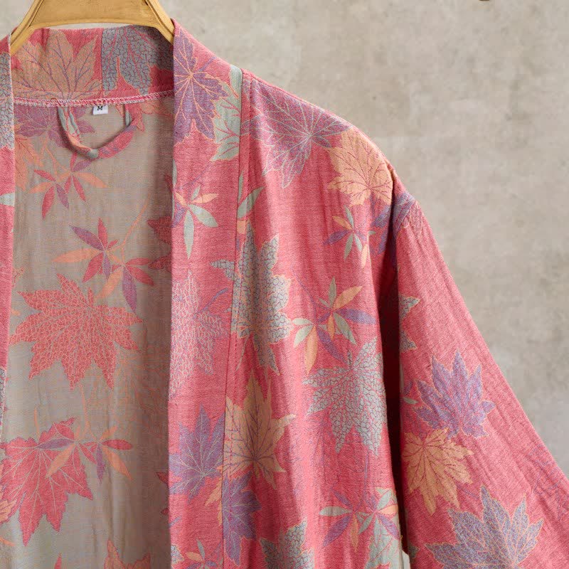 Peignoir de style kimono en coton double épaisseur à motif de feuille d'érable - image 2