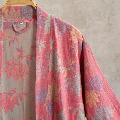 Peignoir de style kimono en coton double épaisseur à motif de feuille d'érable - image 2