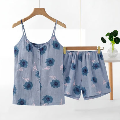 Pyjama sans manches à motif tournesol bleu - Bleu - XXL - image 0