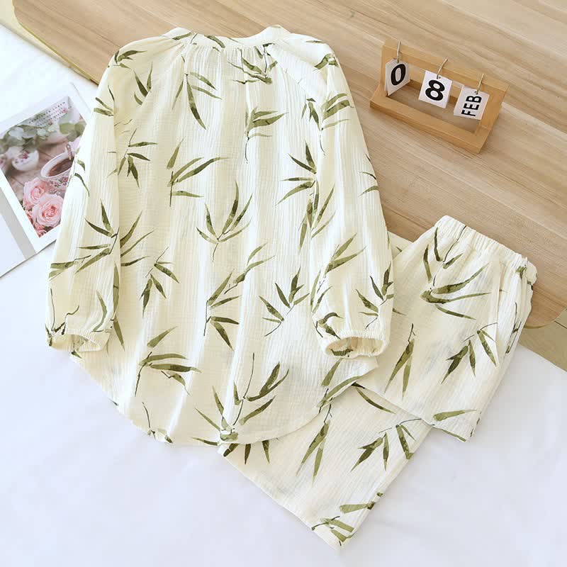 Ensemble pyjama en coton à imprimé botanique bambou - image 2