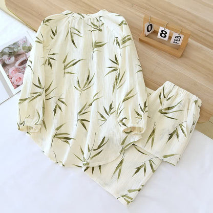 Ensemble pyjama en coton à imprimé botanique bambou - image 2