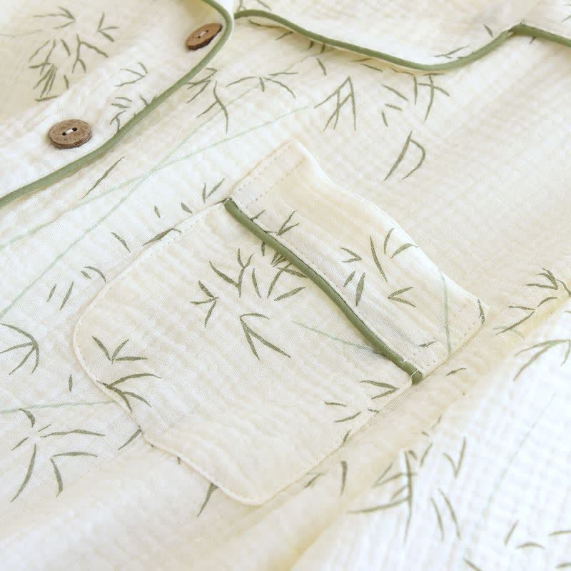 Pyjama en coton double épaisseur à motif de feuilles de bambou - image 4