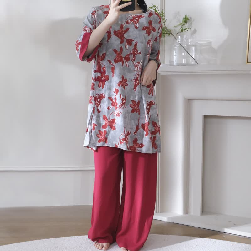 Ensemble de vêtements d'intérieur vintage à motifs floraux de style oriental - image 1