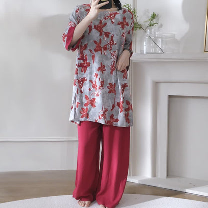 Ensemble de vêtements d'intérieur vintage à motifs floraux de style oriental - image 1