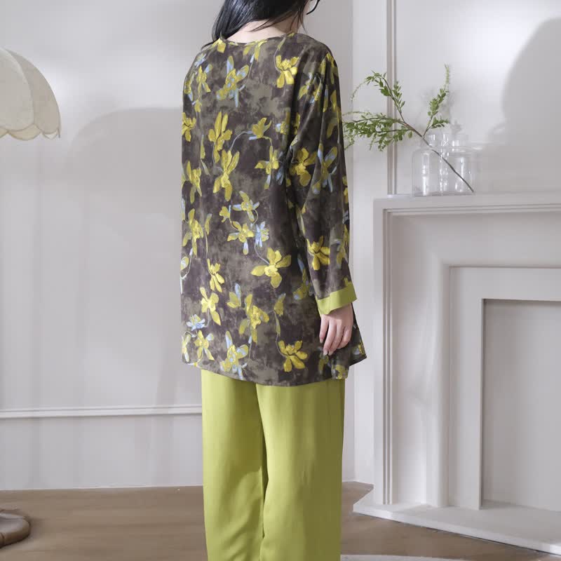 Ensemble pyjama rétro à motifs floraux de style oriental - image 4