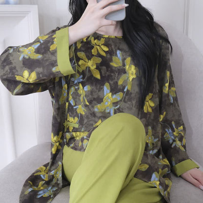 Ensemble pyjama rétro à motifs floraux de style oriental - image 5