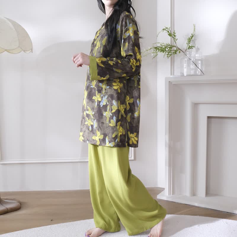 Ensemble pyjama rétro à motifs floraux de style oriental - image 3