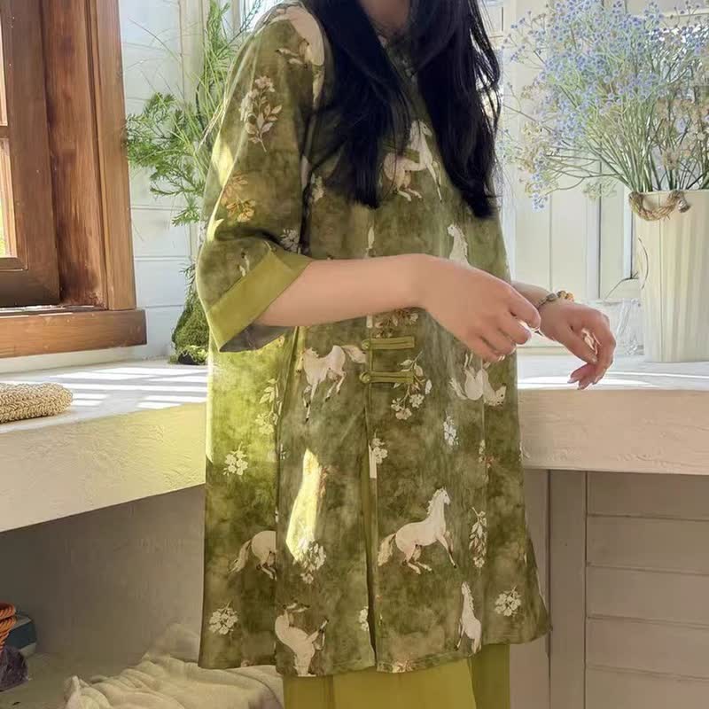 Ensemble de vêtements d'intérieur à imprimé chevaux de style oriental - image 7