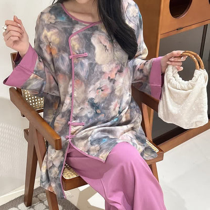 Ensemble de vêtements d'intérieur artistiques à motif floral d'inspiration orientale - image 1