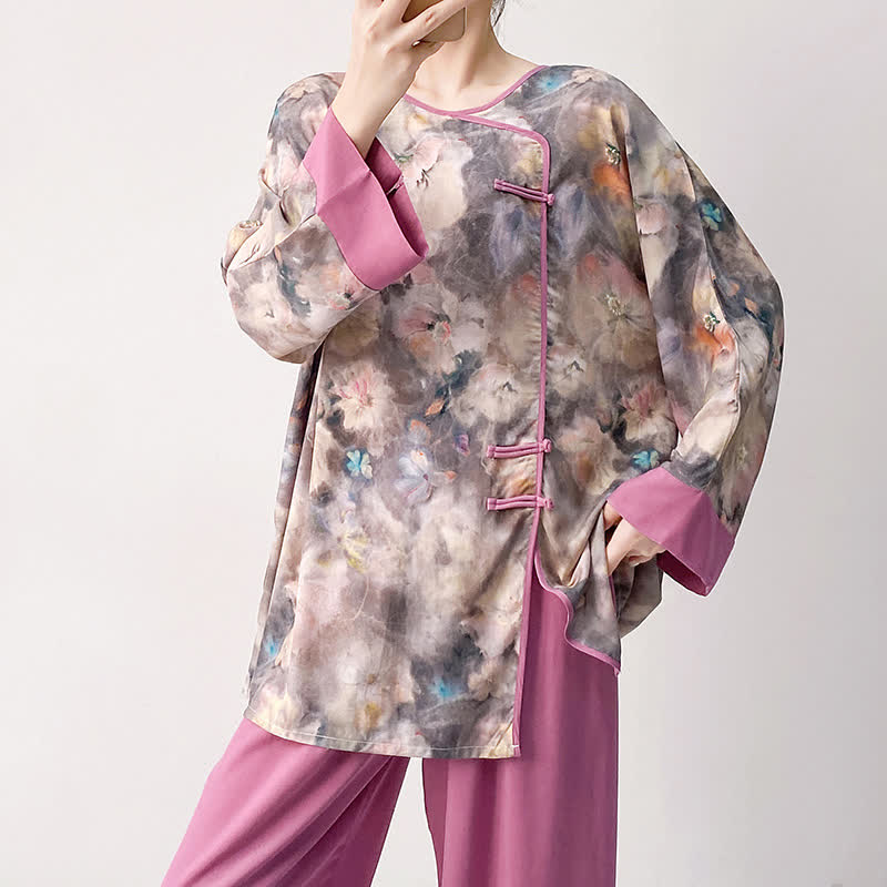 Ensemble de vêtements d'intérieur artistiques à motif floral d'inspiration orientale - image 2