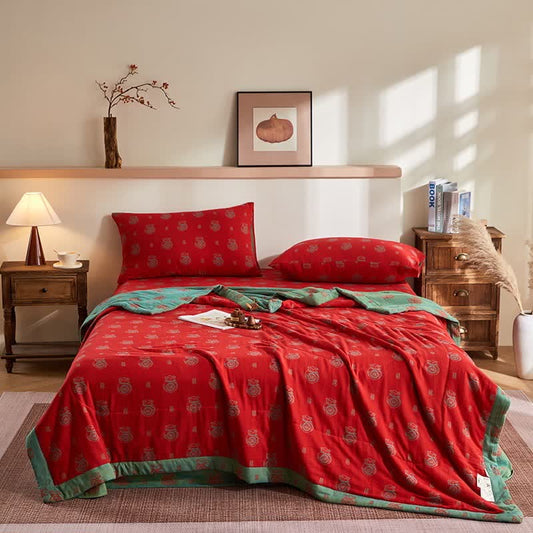 courtepointe jacquard en gaze de coton avec sac porte-bonheur - ensemble de literie - 220 cm x 240 cm - image 0