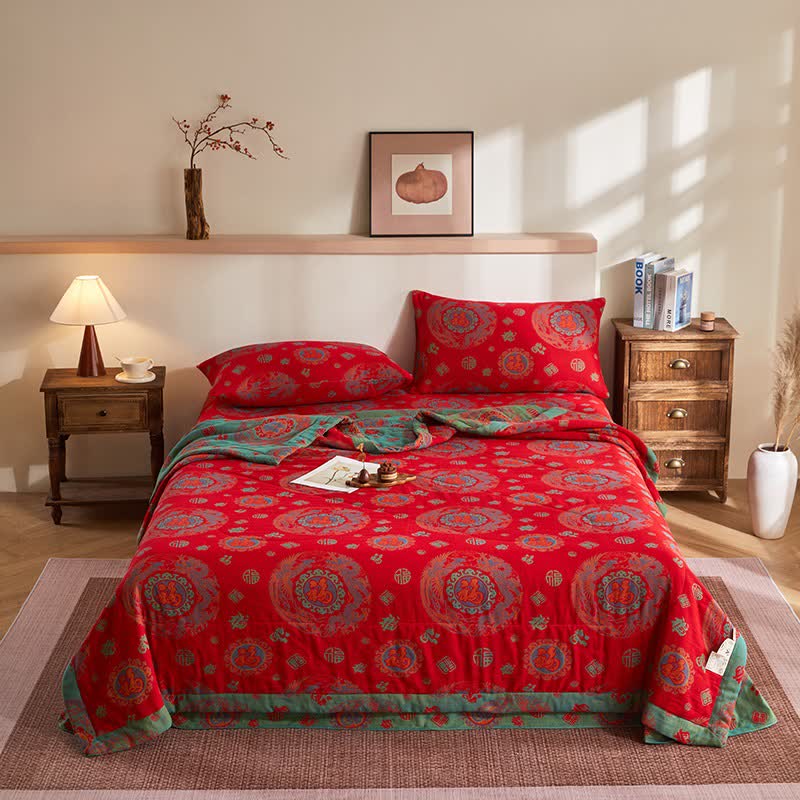 Couette rétro en jacquard de gaze de coton - ensemble de literie - 220 cm x 240 cm - image 0