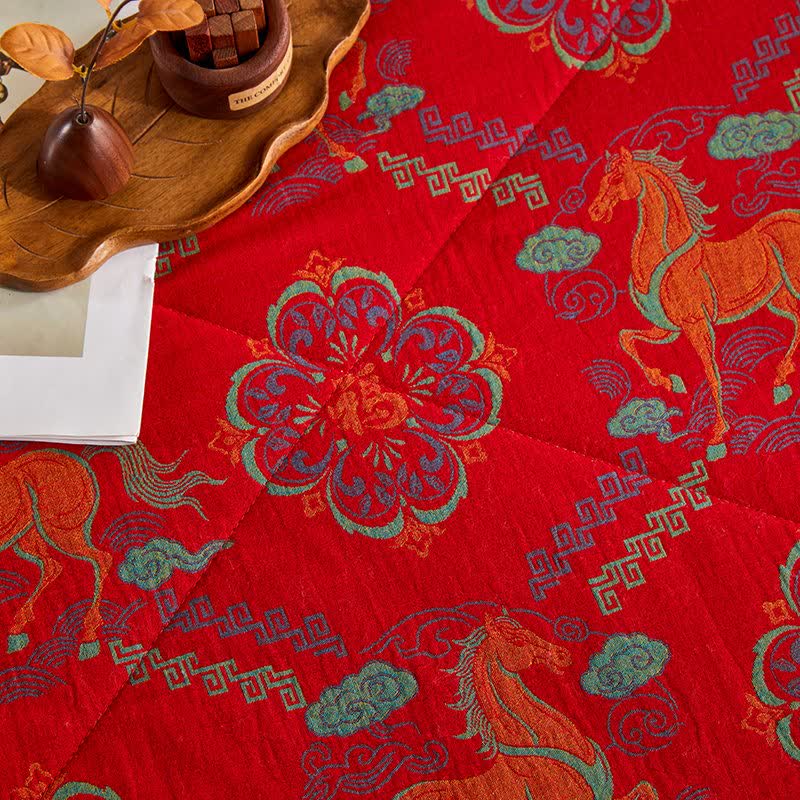 Couverture jacquard vintage à motif de chevaux, en gaze de coton - image 9