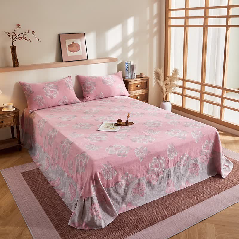 Couverture rustique en jacquard de gaze de coton à motif floral - Drap-housse avec 2 taies d'oreiller - 245 cm x 250 cm - image 8