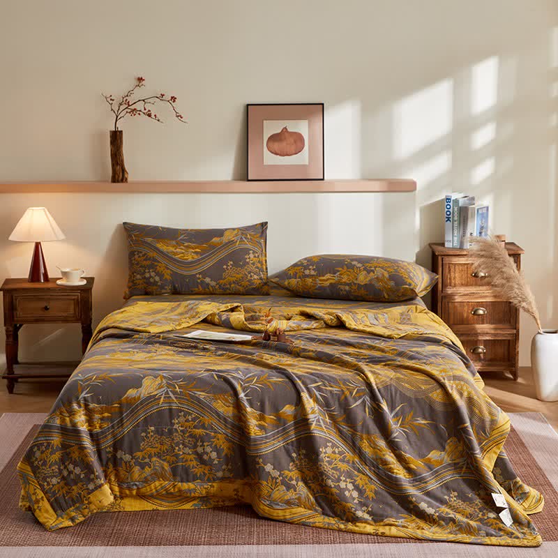courtepointe en gaze de coton et jacquard de bambou - ensemble de literie - 220 cm x 240 cm - image 0
