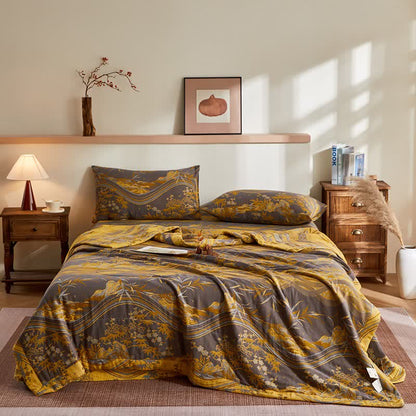courtepointe en gaze de coton et jacquard de bambou - ensemble de literie - 220 cm x 240 cm - image 0