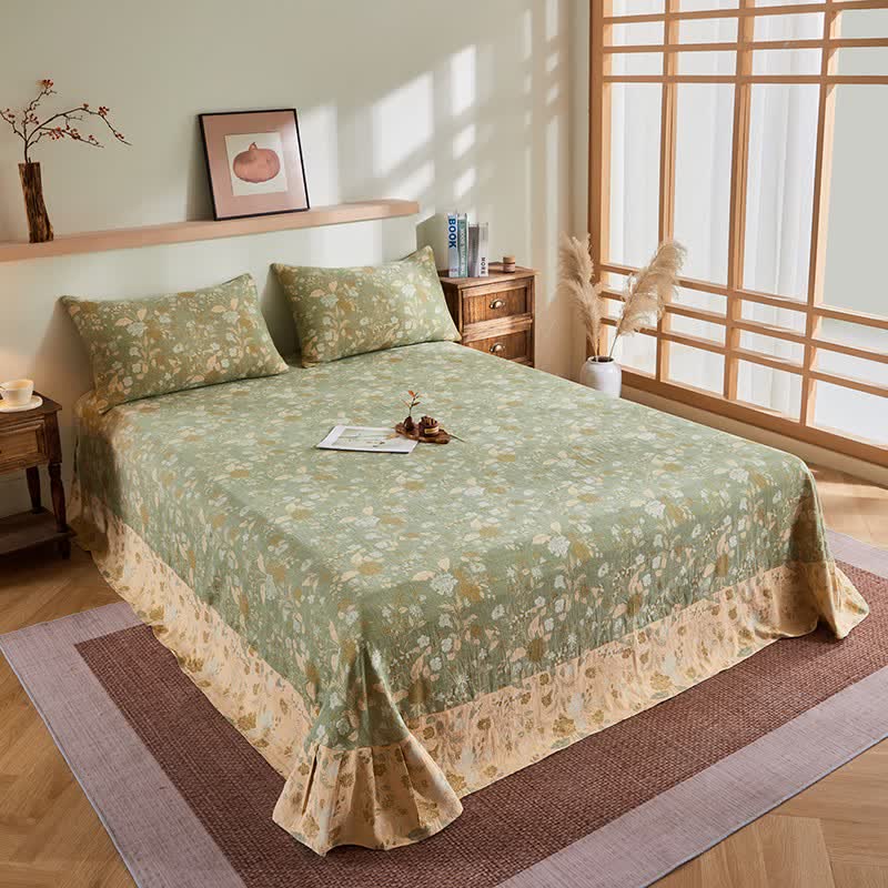 Couette en gaze de coton jacquard à motif floral et de feuilles - Drap-housse avec 2 taies d'oreiller - 245 cm x 250 cm - image 7