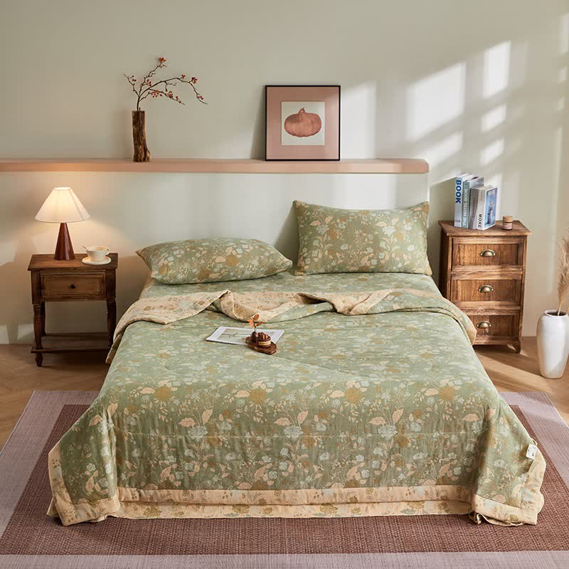 Couette en gaze de coton jacquard à motif floral et de feuilles - ensemble de literie - 220 cm x 240 cm - image 0