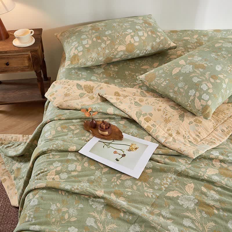 Couette en gaze de coton jacquard à motif floral et de feuilles - image 4