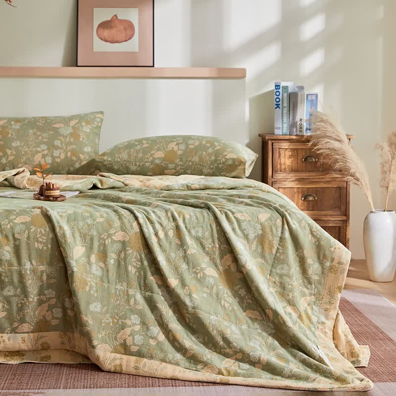 Couette en gaze de coton jacquard à motif floral et de feuilles - image 1