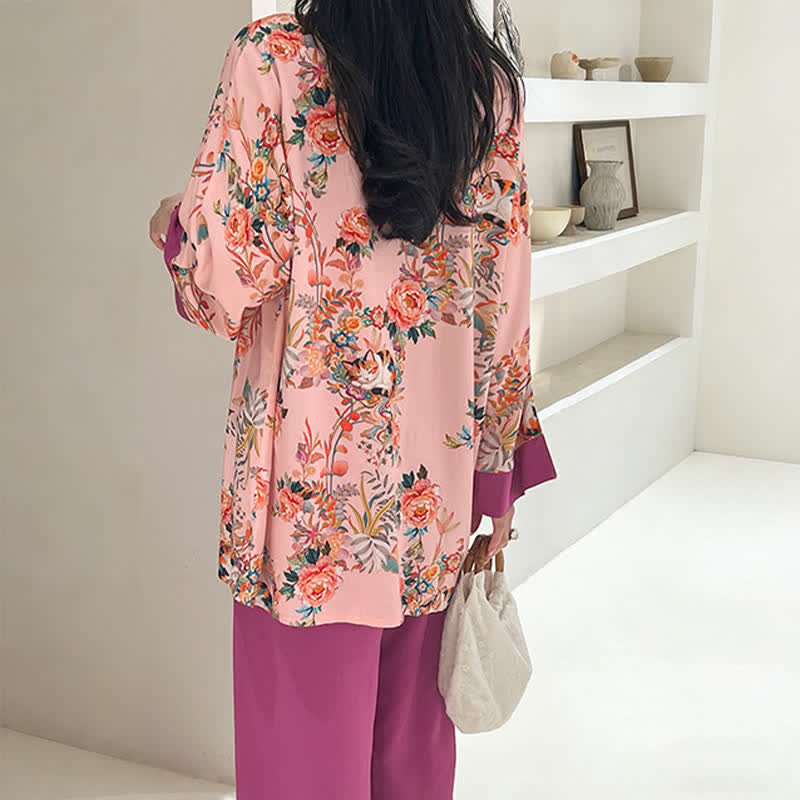 Ensemble de vêtements d'intérieur à motifs floraux et de chats de style oriental - image 5