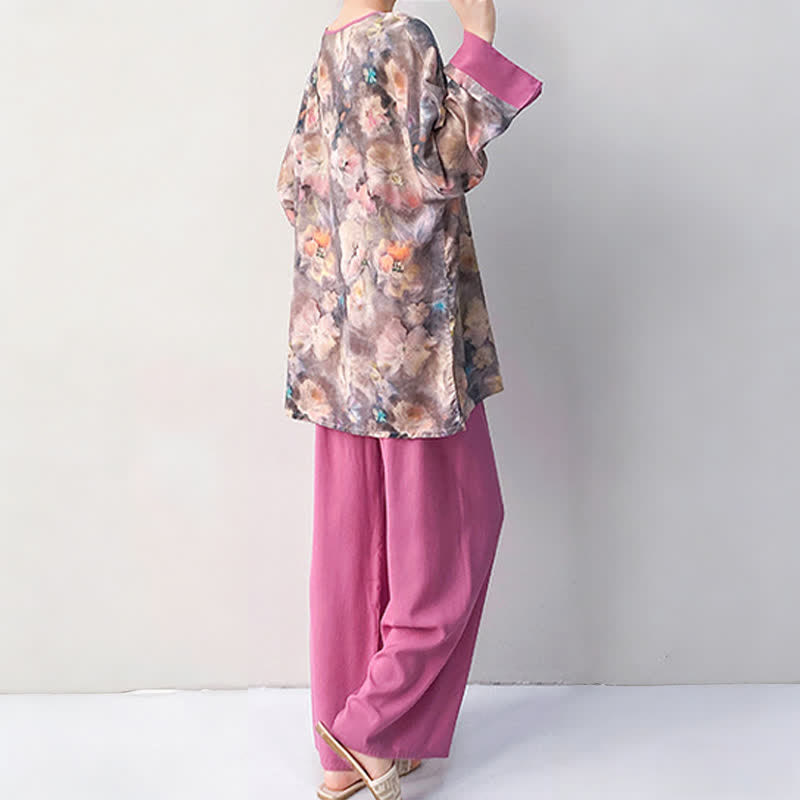Ensemble de vêtements d'intérieur artistiques à motif floral d'inspiration orientale - image 4