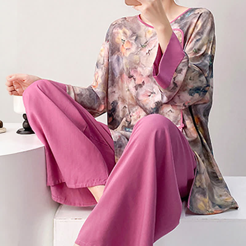 Ensemble de vêtements d'intérieur artistiques à motif floral d'inspiration orientale - image 5