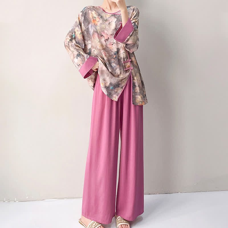 Ensemble de vêtements d'intérieur artistiques à motif floral d'inspiration orientale - image 3