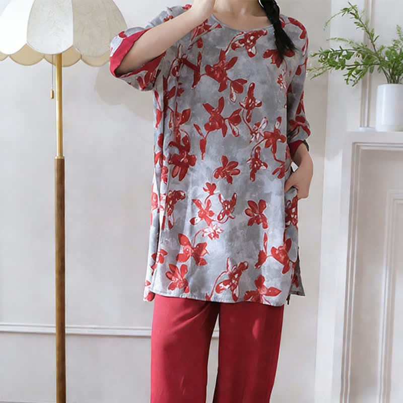 Ensemble de vêtements d'intérieur vintage à motifs floraux de style oriental - image 3