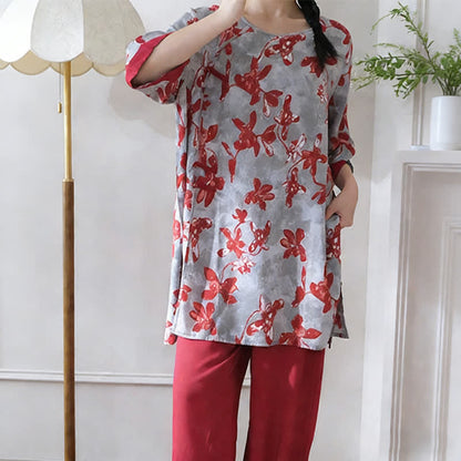 Ensemble de vêtements d'intérieur vintage à motifs floraux de style oriental - image 3