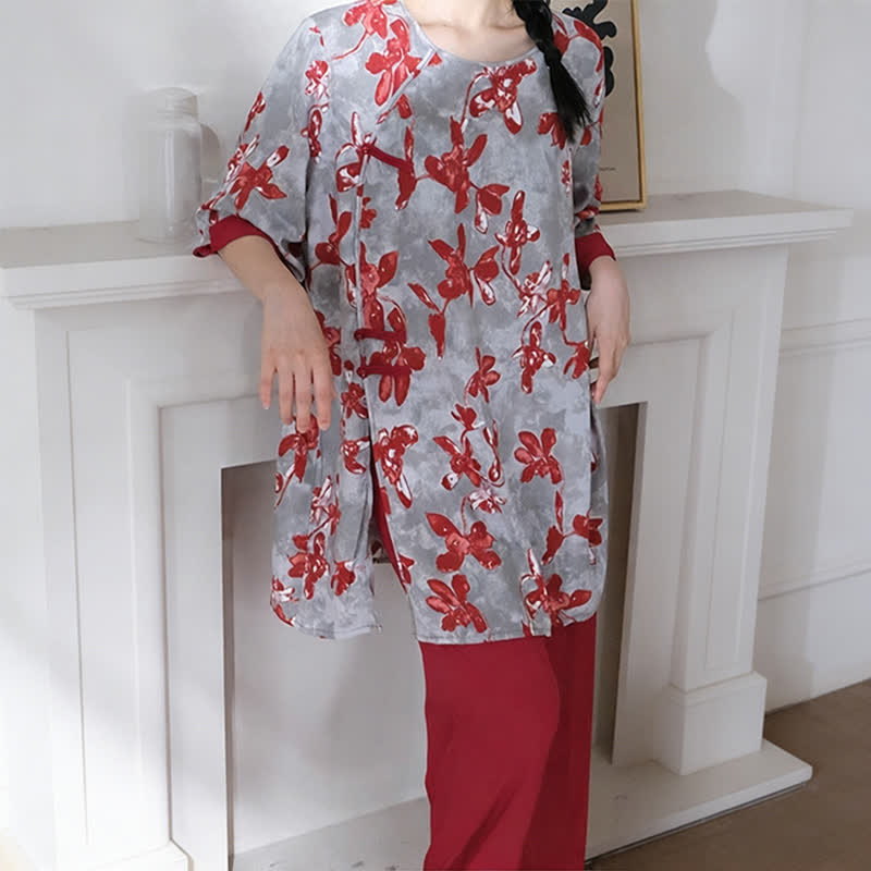 Ensemble de vêtements d'intérieur vintage à motifs floraux de style oriental - image 4