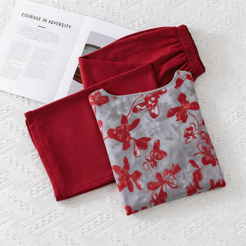 Ensemble de vêtements d'intérieur vintage à motifs floraux de style oriental - image 6