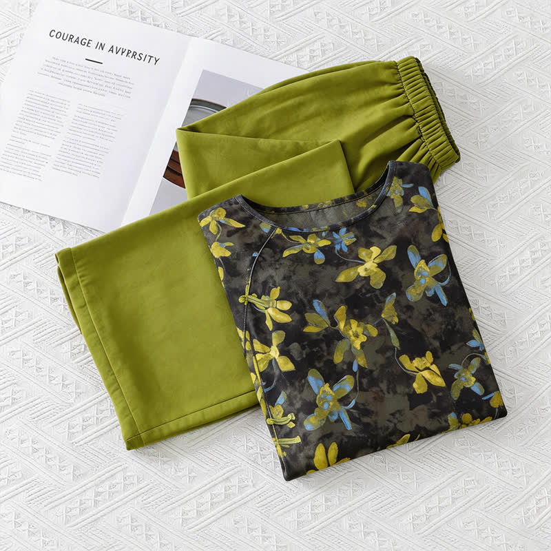 Ensemble pyjama rétro à motifs floraux de style oriental - image 7