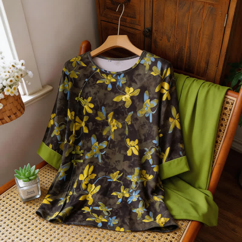 Ensemble pyjama rétro à motifs floraux de style oriental - image 6