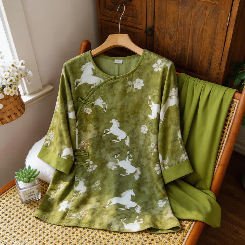 Ensemble de vêtements d'intérieur à imprimé chevaux de style oriental - image 8