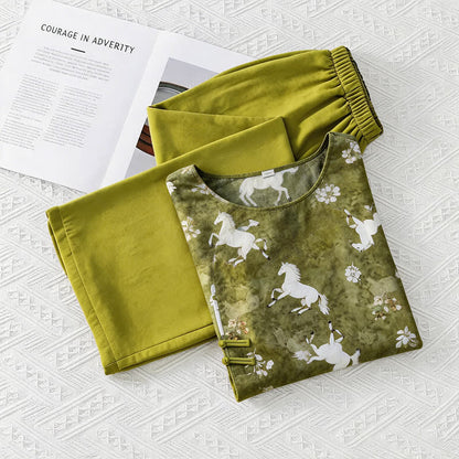 Ensemble de vêtements d'intérieur à imprimé chevaux de style oriental - image 9