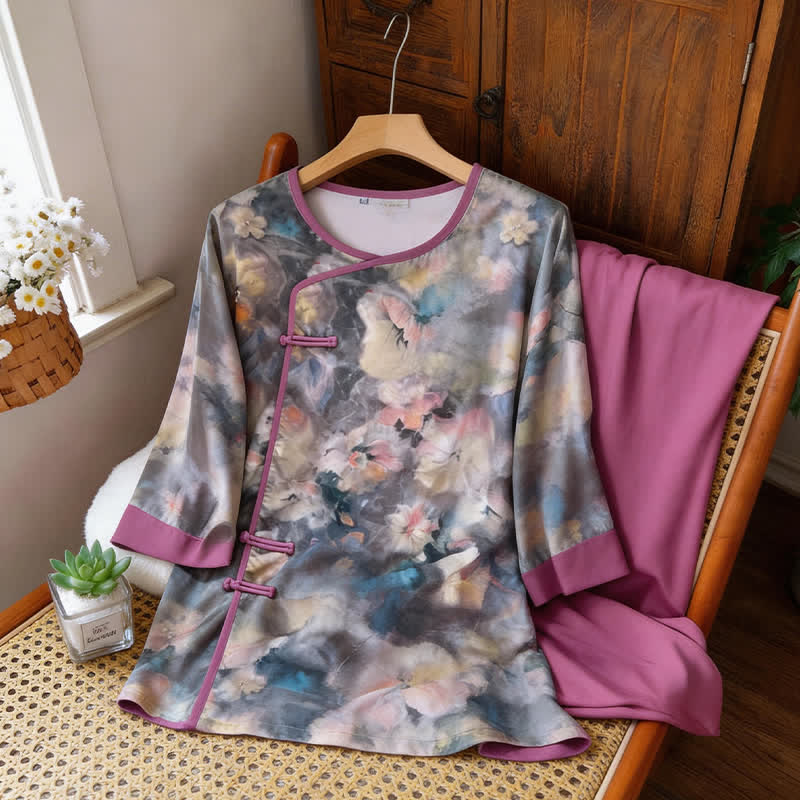 Ensemble de vêtements d'intérieur artistiques à motif floral d'inspiration orientale - image 6