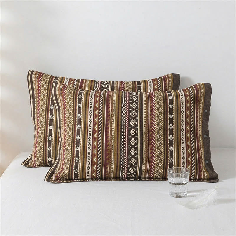 Taies d'oreiller en pur coton avec bouton bohème (2 pièces) - 52 cm x 76 cm - image 0