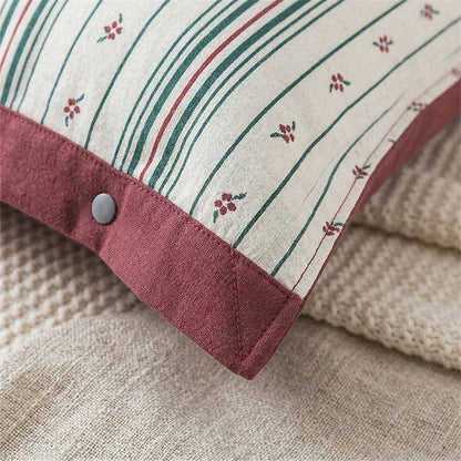 Taies d'oreiller en coton rayé à motif floral et boutons (2 pièces) - image 3