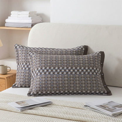 Taies d'oreiller en coton tricoté jacquard avec boutons (2 pièces) - Gris - 52 cm x 76 cm - image 0